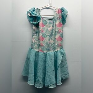 Toddler Girls Arshiner Mermaid Dance Leotard Ruffled Sleeves Jeweled Size 8-10